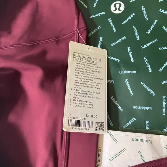 NWT Lululemon Align High-Rise Pant 25" *Pockets, Sz 6, GARNET - Picture 2 of 3